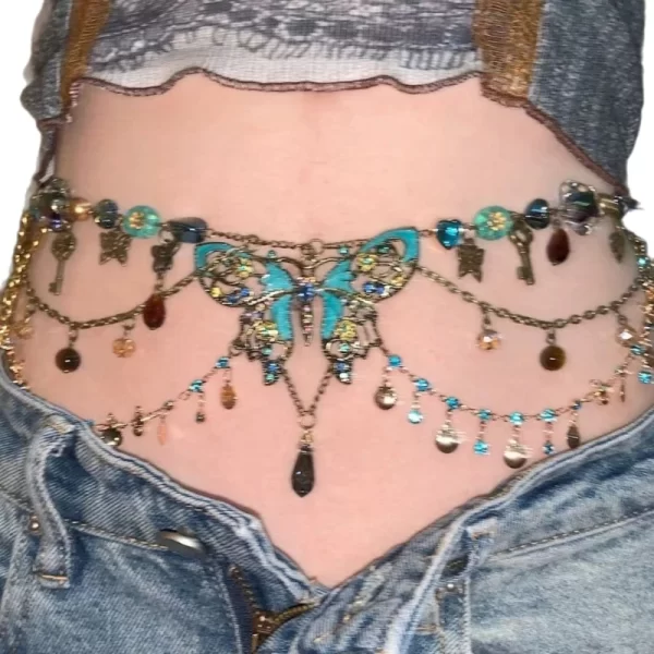 Dainty Butterfly Pendant Multiayer Waist Chain Elegant Beaded Body Chain Jewelry - Image 5