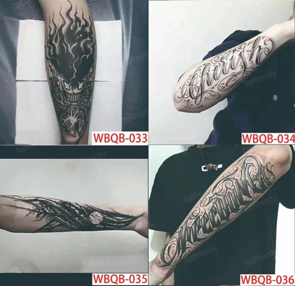 4 Sheets Fake Tattoo Sleeve Arm Body Art Long Lasting 15 Days Herbal Juice Ink Temporary Tattoo Sticker Text Wings Totem Men - Image 11