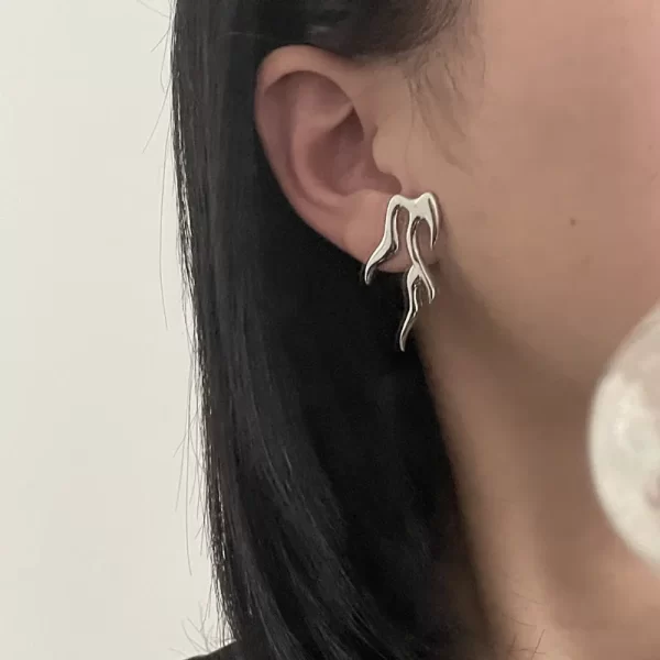 Street Hip hop Silver Metal Personality Wild Cool Flame Shape Earrings Boys and Girls Fashion Nightclub Earrings Gift 2022 New - Image 5