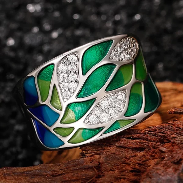 Green Leaf Enamel Handmade Oil Dropping Women's Ring Charm High Luxury Westernized  Prom Fancy Birthday Gift Fashion Jewelry - Image 5