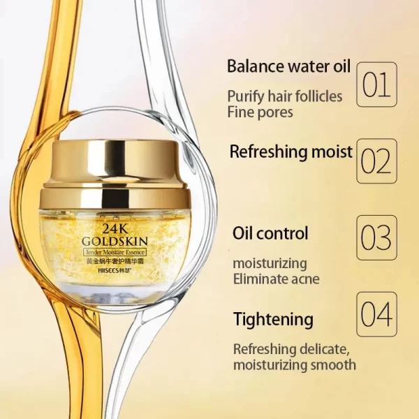 3 Pieces 24K Gold Snail Collagen Cream Moisturizing Skin Care Essence Oil Control Moisturizing Facial Beauty Skin Care Products - Image 3