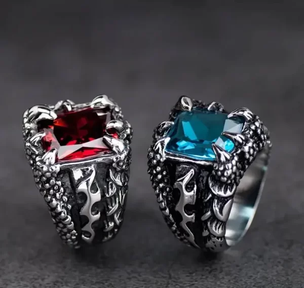 Gothic Blue and Red Crystal Evil Demon Dragon Claw Ring for Men Gram Biker Punk Rock Hip Hop Cool Jewelry Accessories - Image 2