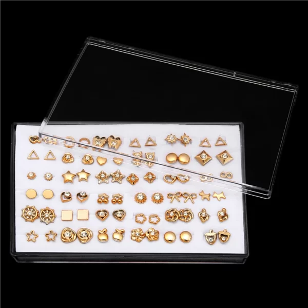18/36Pairs Colorful Rhinestone Hollow Heart Star Flower Animal Mix Style Moon Crown Small Plastic Stud Earrings Set For Women - Image 32