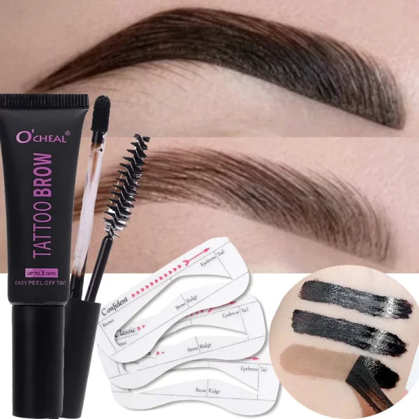 Tear-off Dye Eyebrow Cream Set Waterproof Brow Tattoo Tint with Brow Card and Brush Lasting Semi-Permanent Peel-off Eyebrow Gel - Image 2