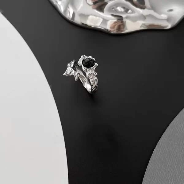 Irregular Black Geometry Liquid Metal Open Adjustable Silver Color Ring For Women Men Cool Trend Punk Jewelry Y2K Accessories - Image 4