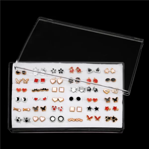 18/36Pairs Colorful Rhinestone Hollow Heart Star Flower Animal Mix Style Moon Crown Small Plastic Stud Earrings Set For Women - Image 30