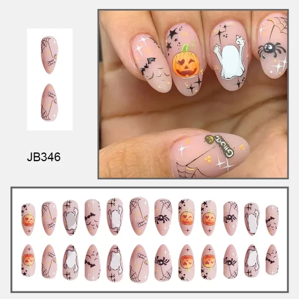24pcs Matte Almond Press on Nails Pumpkin Bat Spider Halloween Fake Nail Patch Full Cover Wearable Halloween DIY False Nail Tips - Image 9