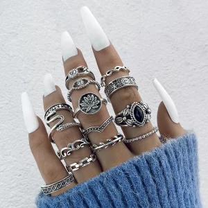 Tocona Vintage Silver Color Butterfly Heart Finger Rings Set for Women Trendy Flower Rings Set Jewelry Party 17pcs/set 26421