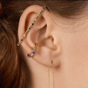 Welback Clips Earrings Without Pierced Ear Clip For Women Alloy Colorful Glass Drill Trendy Long Cuff Earrings Jewelry Gift