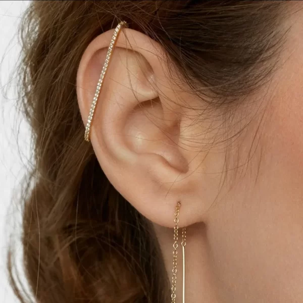Welback Clips Earrings Without Pierced Ear Clip For Women Alloy Colorful Glass Drill Trendy Long Cuff Earrings Jewelry Gift - Image 4