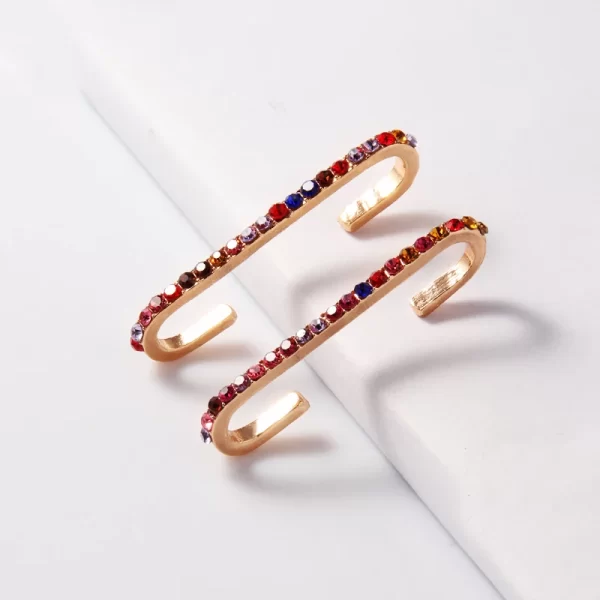 Welback Clips Earrings Without Pierced Ear Clip For Women Alloy Colorful Glass Drill Trendy Long Cuff Earrings Jewelry Gift - Image 9