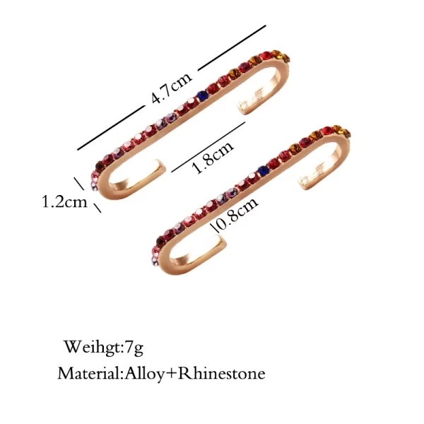 Welback Clips Earrings Without Pierced Ear Clip For Women Alloy Colorful Glass Drill Trendy Long Cuff Earrings Jewelry Gift - Image 3