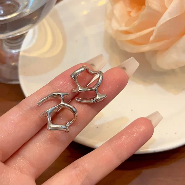 Hip-Hop Punk Silver Color Irregular Liquid Metal Stud Earrings For Women Fashion Party Jewelry Accessories - Image 6