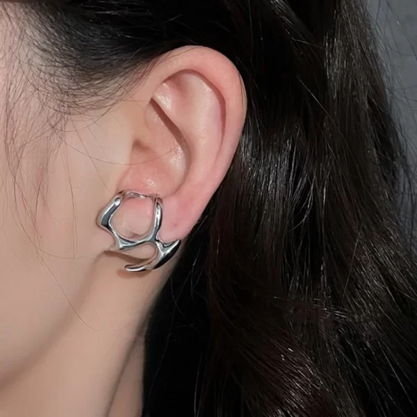 Hip-Hop Punk Silver Color Irregular Liquid Metal Stud Earrings For Women Fashion Party Jewelry Accessories - Image 4