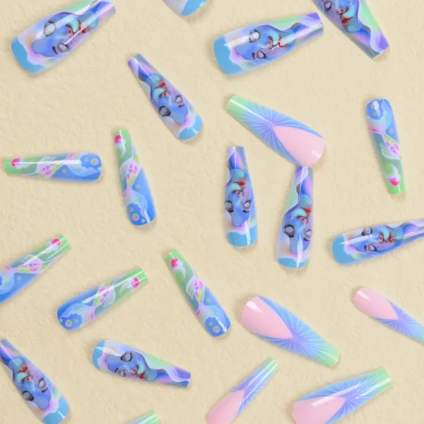 3D fake nails accessories Ocean series wearing manicure mermaid nail patch long french coffin tips press on false nail supplies - Image 3