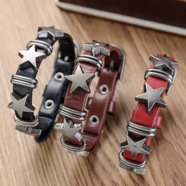Gothic Star Punk Faux Leather Bracelet for Men Women Spiked Bangle Goth Jewelry Vintage Y2K Cosplay Emo Clothes Accessories - Image 7