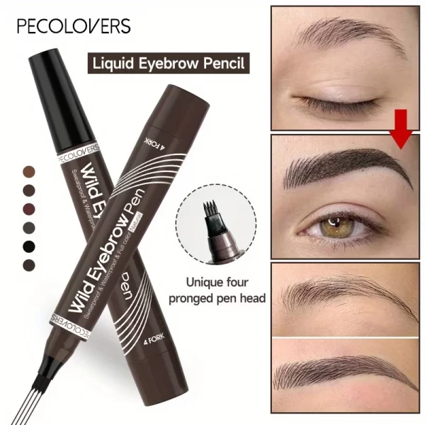 4 Forks Eye Brow Pen, 5 Color Natural Matte Liquid Tint Makeup Long Lasting Waterproof Eyebrow Smudge Proof Cosmetic - Image 3
