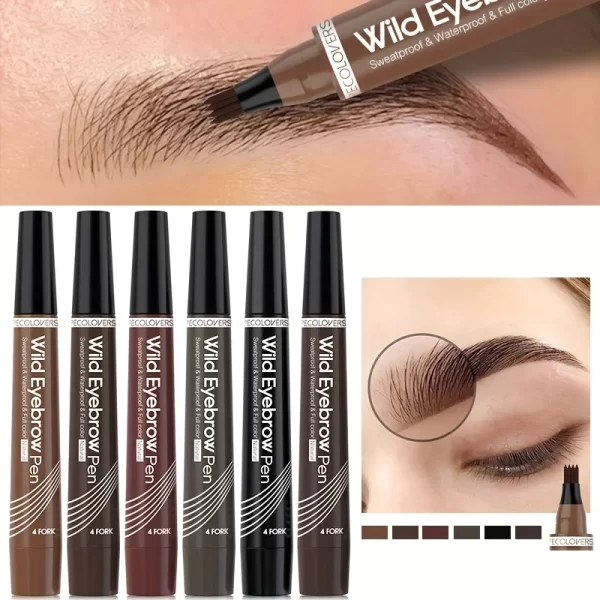4 Forks Eye Brow Pen, 5 Color Natural Matte Liquid Tint Makeup Long Lasting Waterproof Eyebrow Smudge Proof Cosmetic - Image 2