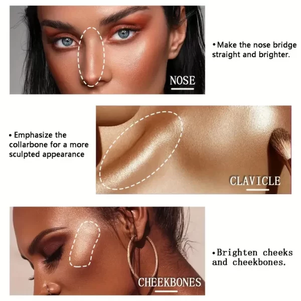 Romantic Flower Bronzing Powder For Dark Skin - 3 Colors, Shimmer Waterproof Face Makeup Highlighter, Medium Coverage, Suitable - Image 2