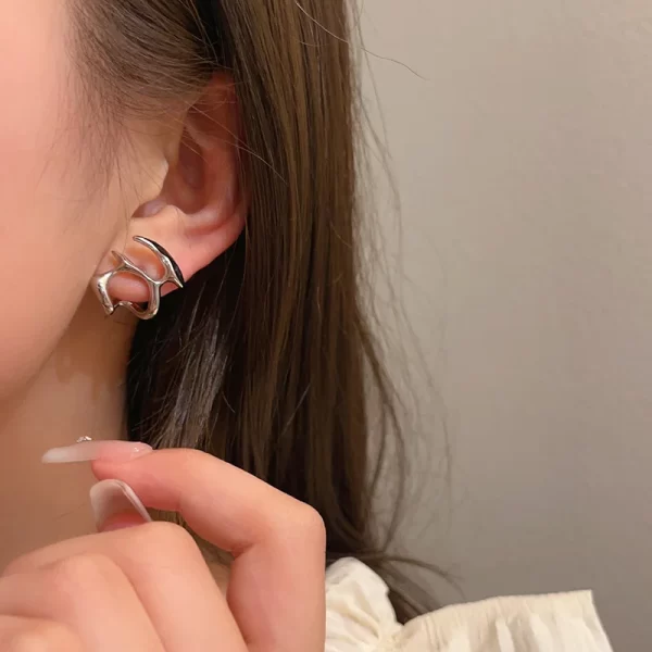 Hip-Hop Punk Silver Color Irregular Liquid Metal Stud Earrings For Women Fashion Party Jewelry Accessories - Image 2