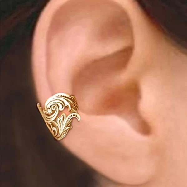 Huitan Ethnic Pattern Ear Cuff for Women Metal Silver Color/Gold Color Exquisite Clip Earrings Fake Piercing Girls Teens Jewelry - Image 2