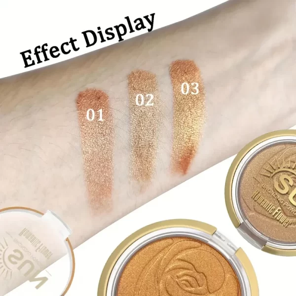 Romantic Flower Bronzing Powder For Dark Skin - 3 Colors, Shimmer Waterproof Face Makeup Highlighter, Medium Coverage, Suitable - Image 4
