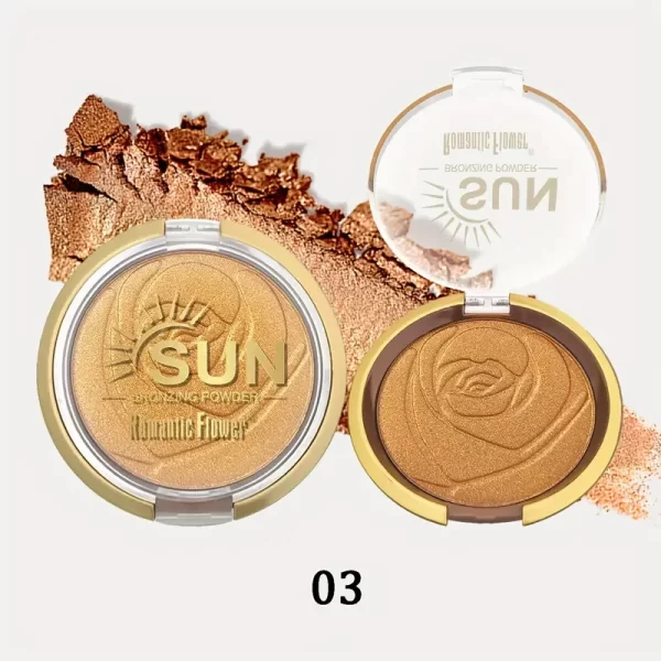 Romantic Flower Bronzing Powder For Dark Skin - 3 Colors, Shimmer Waterproof Face Makeup Highlighter, Medium Coverage, Suitable - Image 8