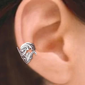 Huitan Ethnic Pattern Ear Cuff for Women Metal Silver Color/Gold Color Exquisite Clip Earrings Fake Piercing Girls Teens Jewelry