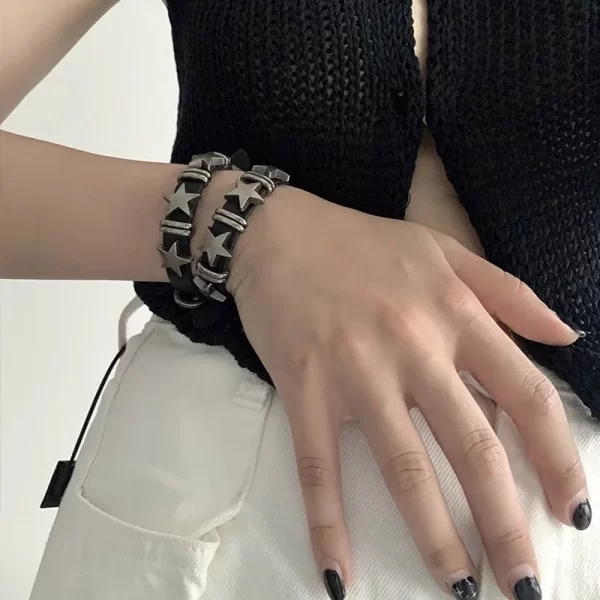 Gothic Star Punk Faux Leather Bracelet for Men Women Spiked Bangle Goth Jewelry Vintage Y2K Cosplay Emo Clothes Accessories - Image 5
