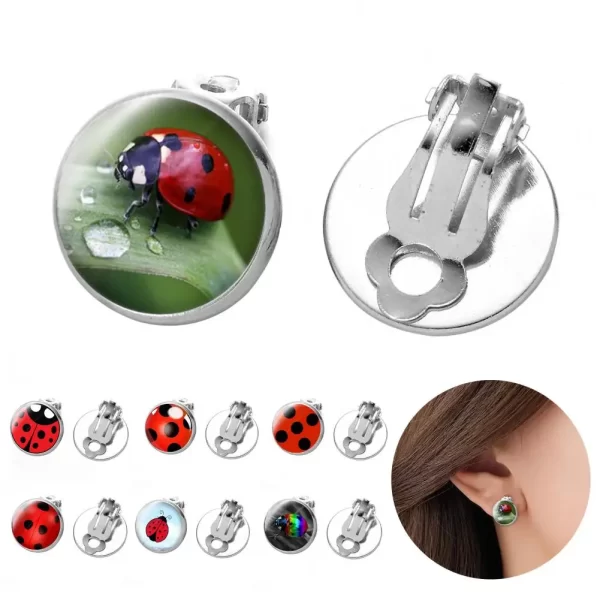 Women's Ear Clips Cute Anti-rust Ladies Glass Ladybug Earrings Hoop Dot Earrings Jewelry Gift Women Clip Earrings Ear Studs - Image 5