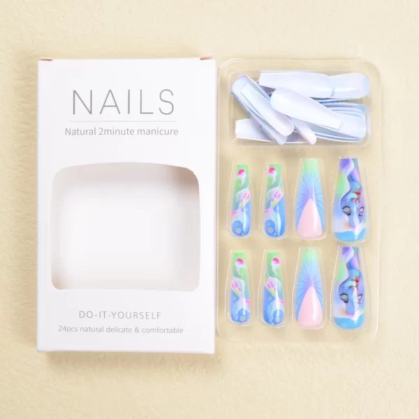 3D fake nails accessories Ocean series wearing manicure mermaid nail patch long french coffin tips press on false nail supplies - Image 4