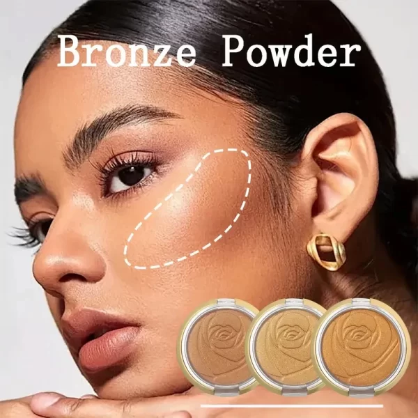 Romantic Flower Bronzing Powder For Dark Skin - 3 Colors, Shimmer Waterproof Face Makeup Highlighter, Medium Coverage, Suitable - Image 3
