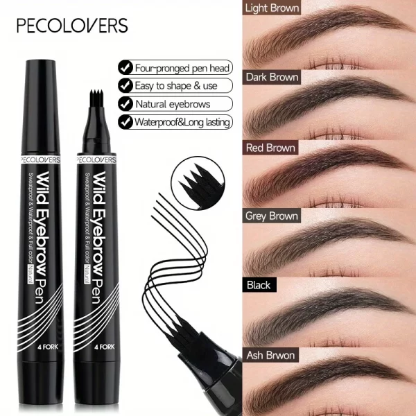 4 Forks Eye Brow Pen, 5 Color Natural Matte Liquid Tint Makeup Long Lasting Waterproof Eyebrow Smudge Proof Cosmetic - Image 6
