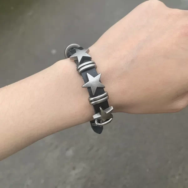 Gothic Star Punk Faux Leather Bracelet for Men Women Spiked Bangle Goth Jewelry Vintage Y2K Cosplay Emo Clothes Accessories - Image 3
