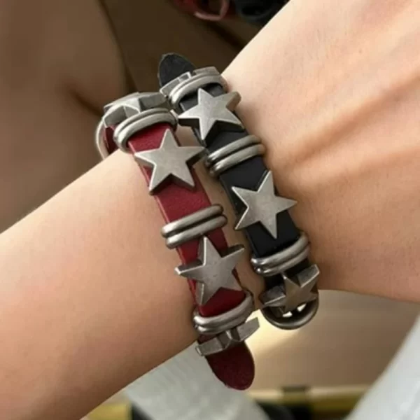 Gothic Star Punk Faux Leather Bracelet for Men Women Spiked Bangle Goth Jewelry Vintage Y2K Cosplay Emo Clothes Accessories - Image 2