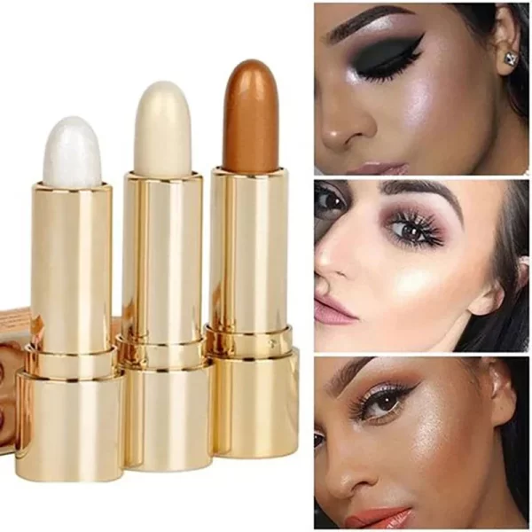 3 Colors Brighten Highlighter Bar Cosmetics Face Contour Bronzer Shimmer Highlighter Stick Concealer Cream Beauty Makeup Product - Image 3