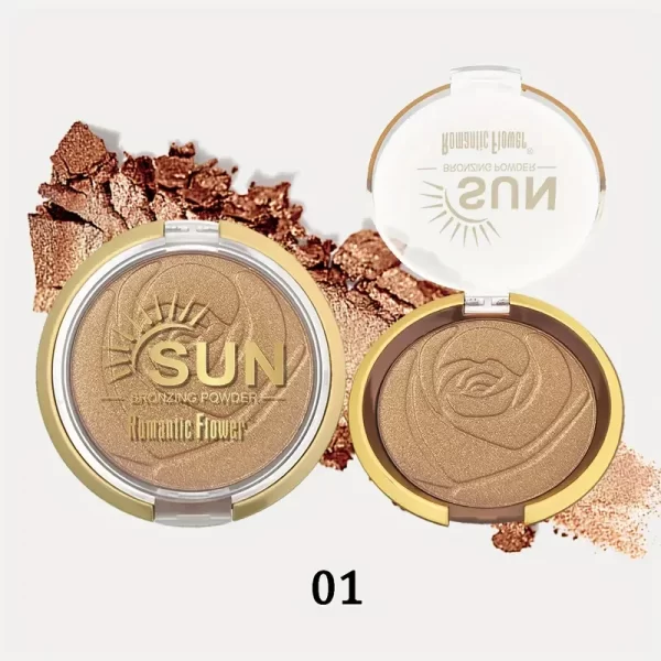 Romantic Flower Bronzing Powder For Dark Skin - 3 Colors, Shimmer Waterproof Face Makeup Highlighter, Medium Coverage, Suitable - Image 7