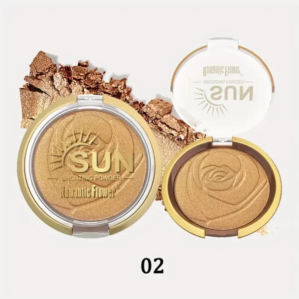 Romantic Flower Bronzing Powder For Dark Skin - 3 Colors, Shimmer Waterproof Face Makeup Highlighter, Medium Coverage, Suitable - Image 6